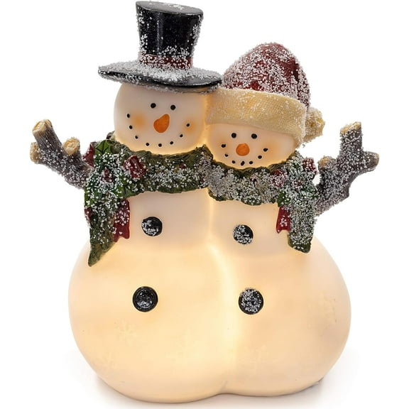 Peniguingy Christmas Snowman Couple Decor - LED Lighted Figurines, Indoor Glowing Holiday Decorations, Festive Fiber Optic Resin Snowman Light Up