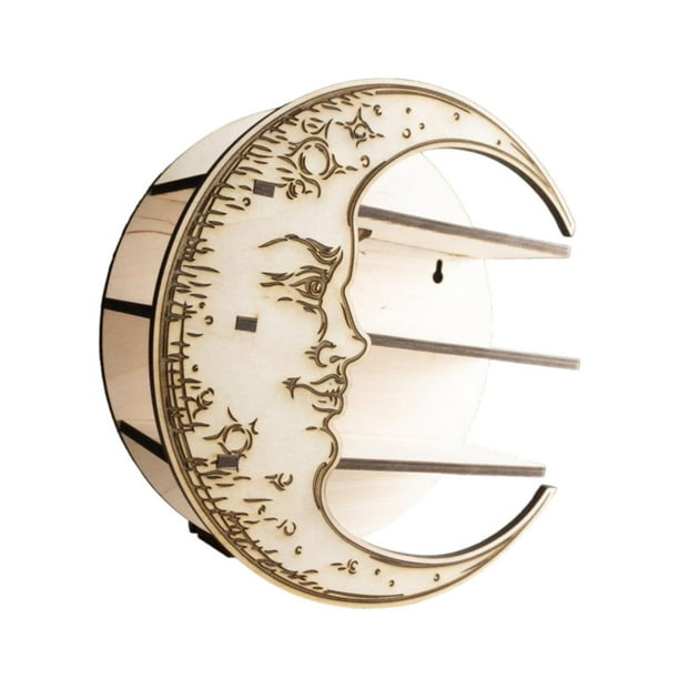 Estante colgante multiusos de madera con forma de luna para colección de rocas y plantas pequeñas Luz