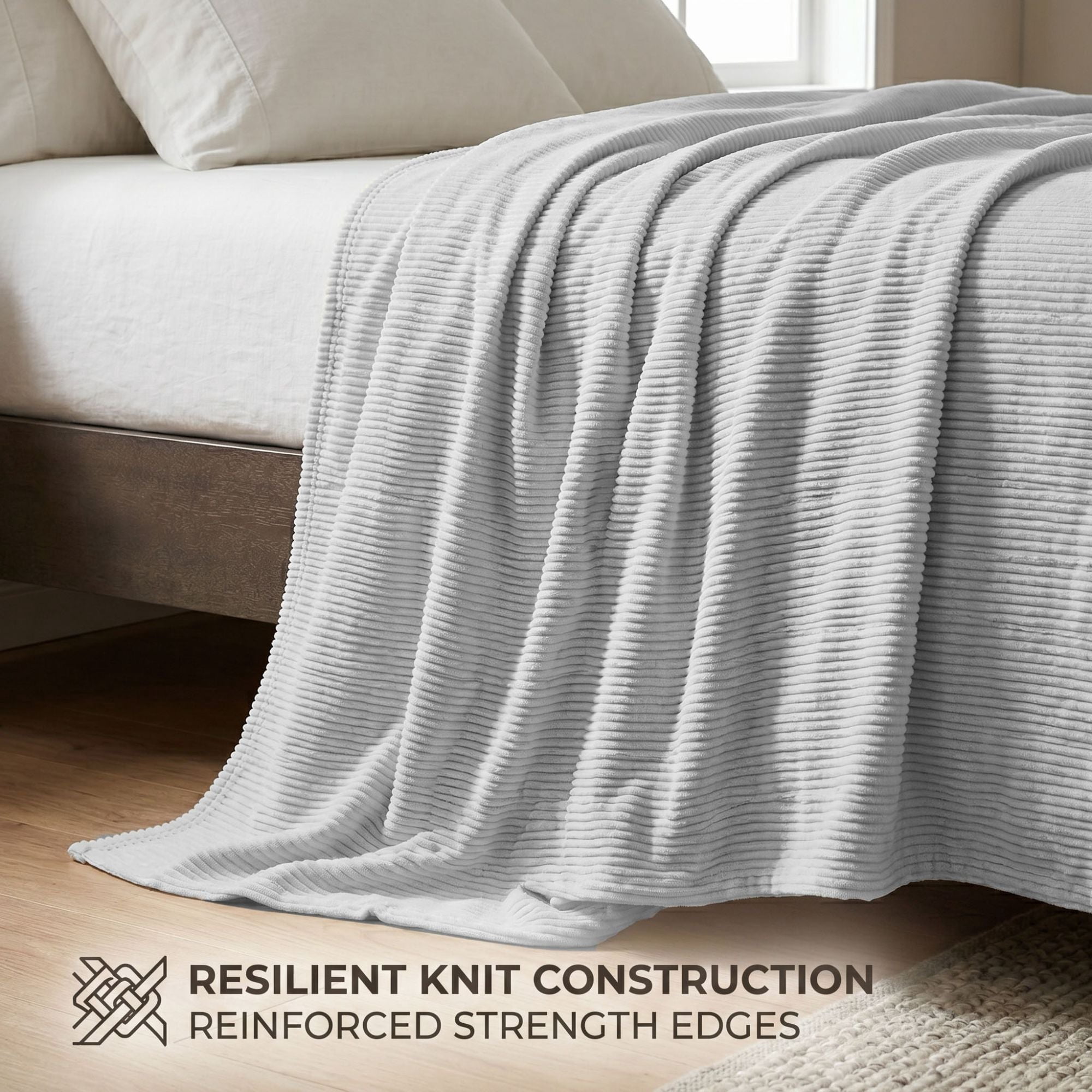Superior Kacey Ribbed Fluffy Fleece Blanket, King Size, Platinum