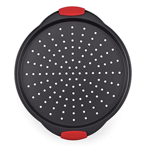 Moule Pizza Acier Perforé Plaque à Pizza NutriChef En Acier Perforé - 37,6 Cm - Antiadhésive - Poignées Silicone - Pour Four Et Lave-vaisselle Plat Pizza Acier