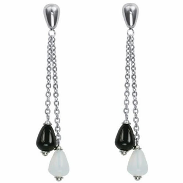 AAB Style ESS-130 Boucles d'Oreilles en Acier Inoxydable avec Perles de Verre Noires et Opalescentes