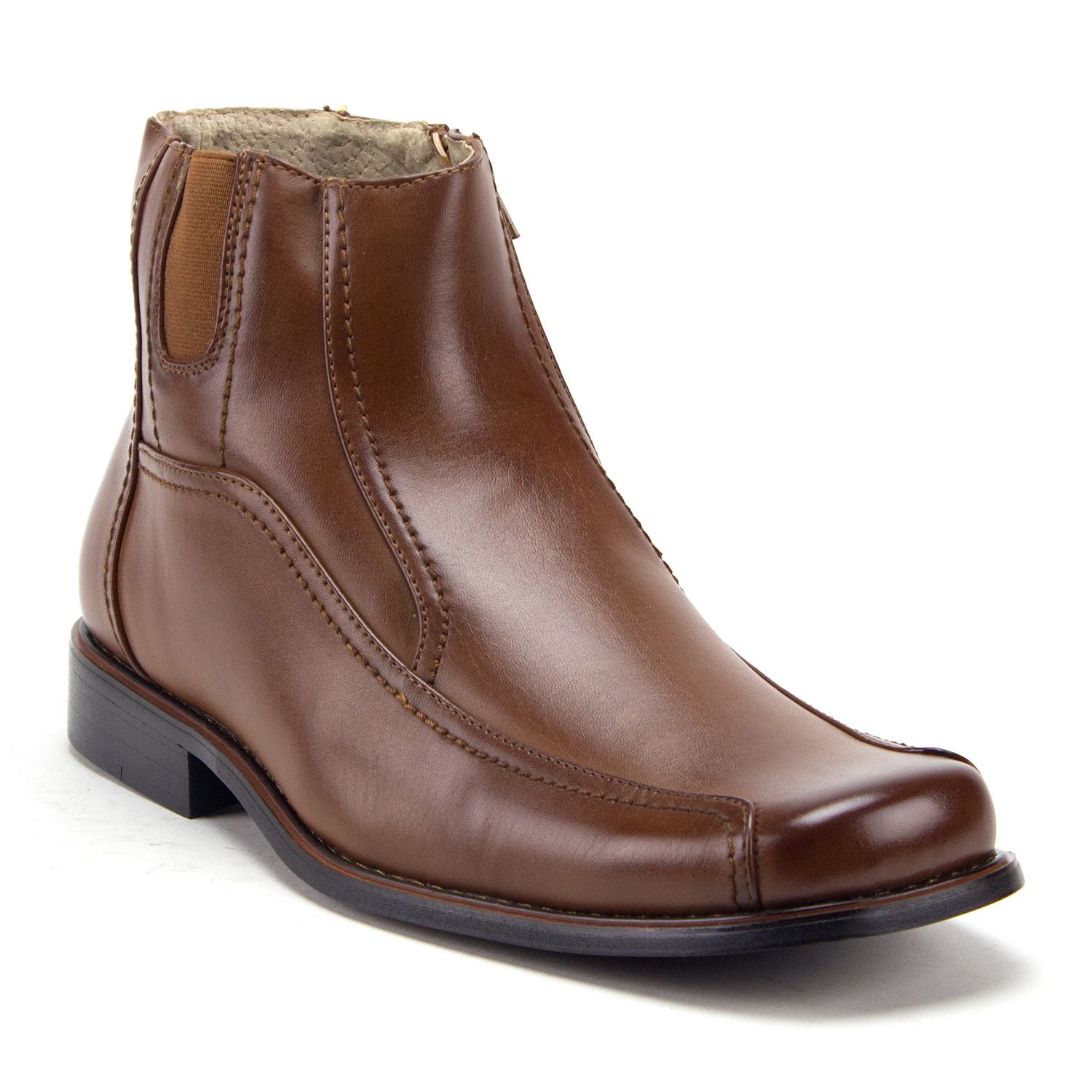 Jazamé Mens Leather Lined Ankle High Moto Zipped Chelsea Dress Boots