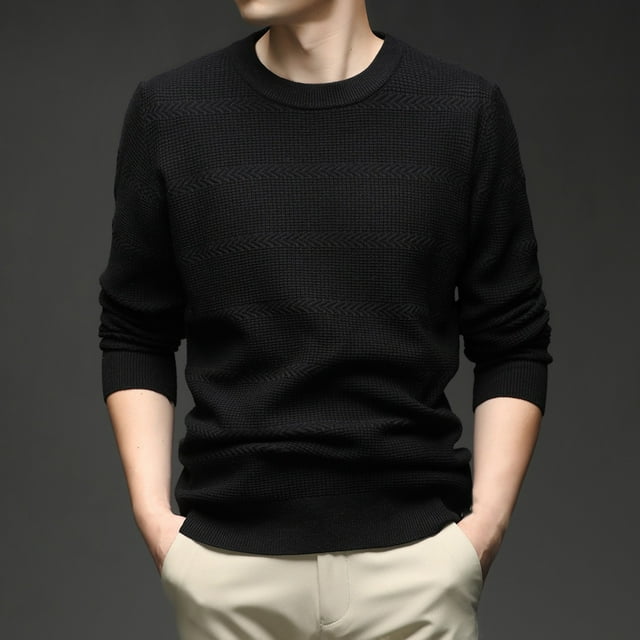 TINZ Knit Sweater Coat Long Sleeve Crewneck Pullover Soft Textured Pattern Design Comfortable Warm Casual Wear Modern Winter Jacket for Men Medium Length Winter Coats for Men