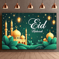 thumbnail image 3 of Festive Eid Mubarak Banner with Mosque Lanterns Stars Background, Eid Party Decorations Backdrop Photography Props for Celebrations Gatherings Events Home Decorations, 3 of 8