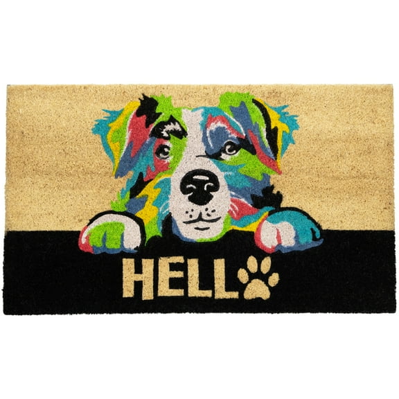 Northlight Ivory and Black "Hello" Multicolor Dog Outdoor Coir Doormat 18" x 30"
