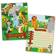 Party Invitation Cards, 20 Cards with 20 Envelopes, Jungle Animals Themed, Flat Style, Colorful Design, Birthday Invitations, Party Invitations, Invitation Card, Birthday Party Invitation
