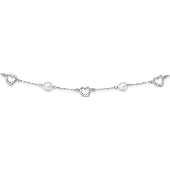 Sterling Silver Rhodium 7-8mm White Fwc Pearl With 2In Ext. Necklace Made In China qh4747-17