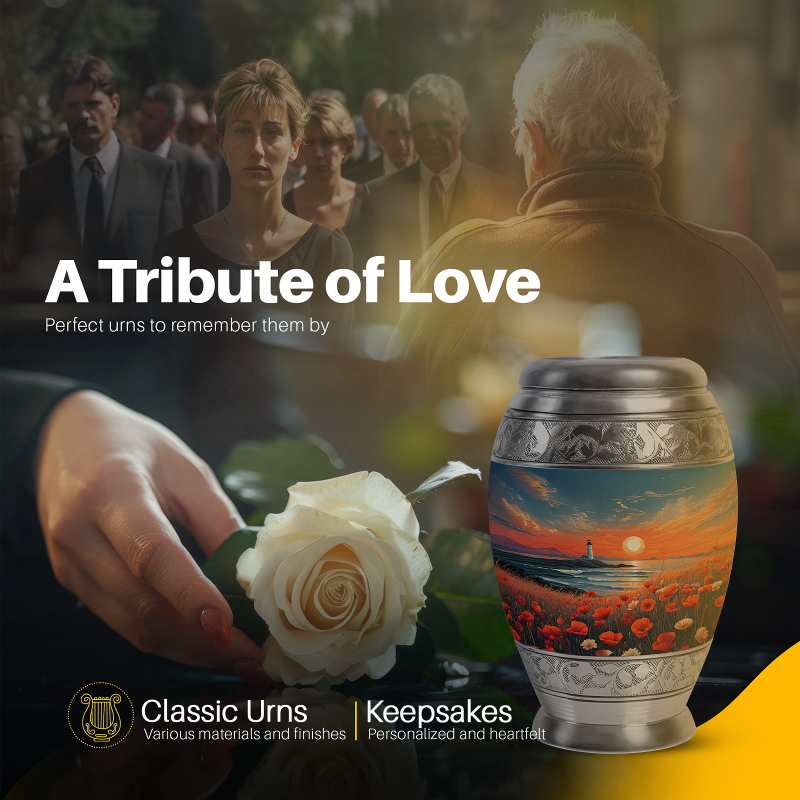 Yatskia Sunset Lighthouse Small Funeral Urns for Human Ashes Keepsake Adult Male and Female, Mini Memorial Urn for Ashes, (Monar 3 Inch, Pack of 1)