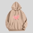 thumbnail image 2 of Women's Pullover Hoodie Fall Loose Hooded Long-sleeved Bubble Off the Shoulder with Pocket Heart Print Leisure Cotton Sweatshirts Hoodies(Khaki,XL), 2 of 3