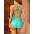 thumbnail image 4 of ATTRACO Sexy V Neck Ruched One Piece Swimwear for Women Double Straps Bath Suit Monkini, 4 of 7