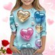 thumbnail image 1 of Blusas y camisas de cuello redondo y manga larga para niños, blusas/camisas de poliéster con estampado de corazones, mangas 3/4 y cuello redondo, elegantes e informales., 1 of 5