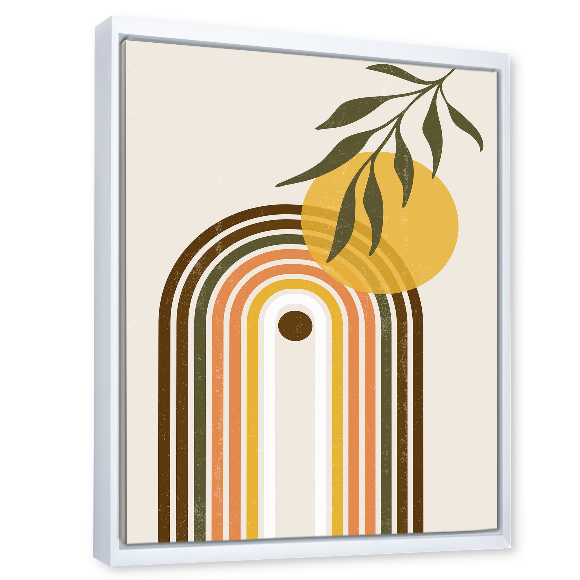 Designart 'Abstract Retro Rainbow With Yellow Sun' Modern Framed Canvas Wall Art Print