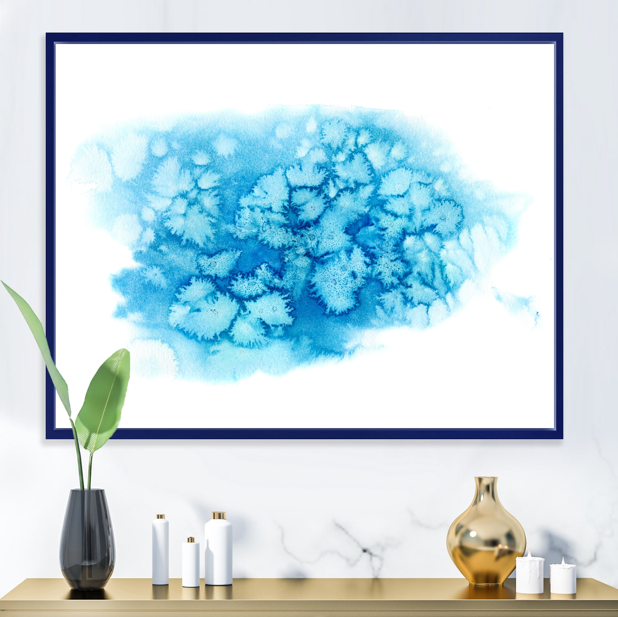 Designart 'Abstract Blue Turquoise Cloud' Modern Framed Canvas Wall Art Print