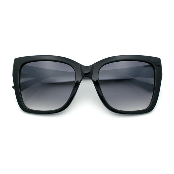 Womens Chic Thick Horn Cat Eye Elegant Thin Arm Plastic Sunglasses Black - Smoke