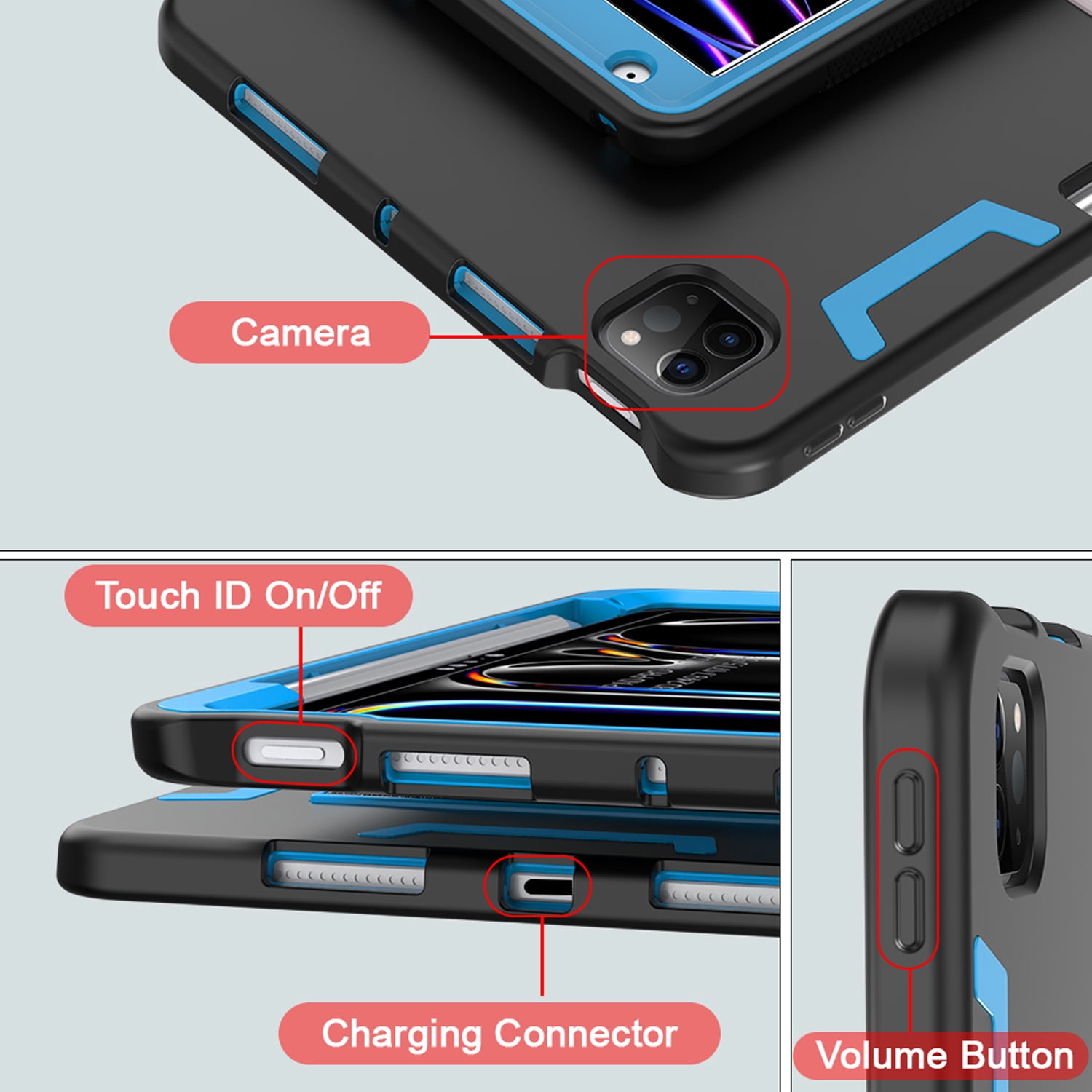 Decase Rugged Case Compatible with Apple iPad Pro 11 (M5/M4) 2025/2024,Shockproof Protective Cover with Built-in Stand & Pencil Holder,Heavy Duty Hard Cover,Blackblue