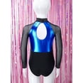 thumbnail image 4 of dPois Kids Girls Sparkly Tumbling Dance Outfit Long Sleeve Gymnastics Leotard with Metallic Shorts Blue 16, 4 of 7