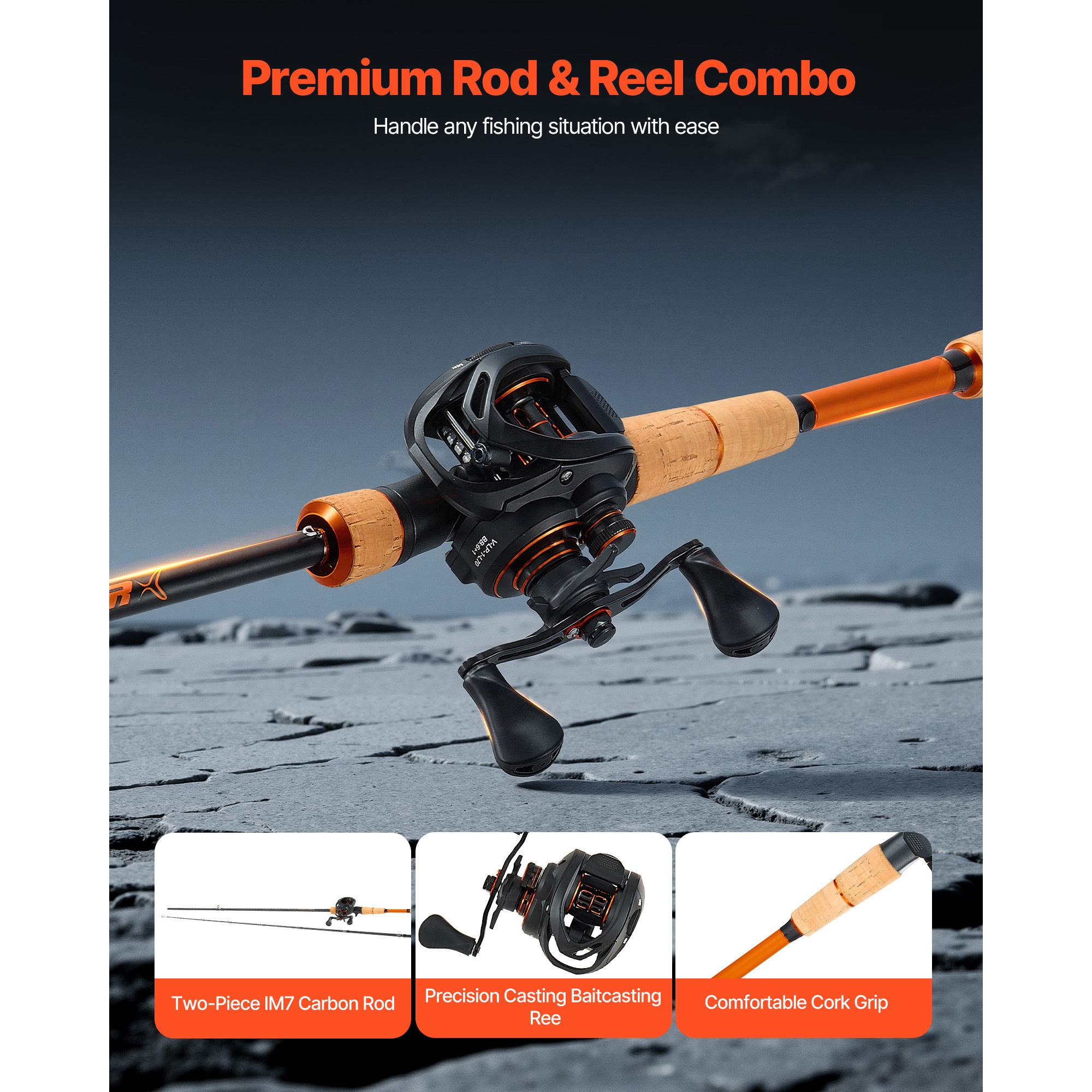 KFFKFF Rod and Reel Combo, IM7 Carbon Fiber Baitcasting Set, Fishing – 7 ft, 1 oz, Red