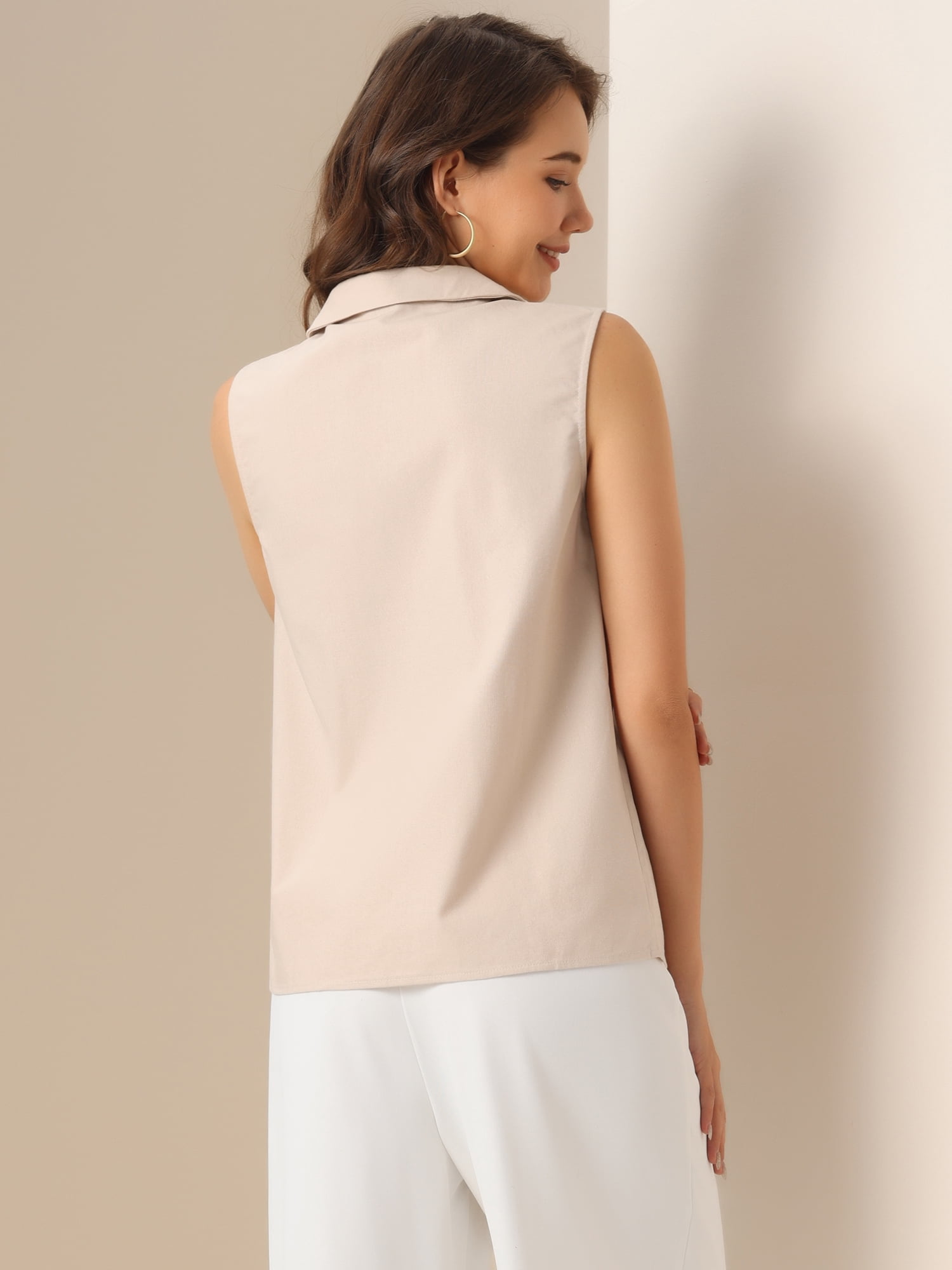DARING DIVA Women's Button Down V Neck Sleeveless Top XL Apricot