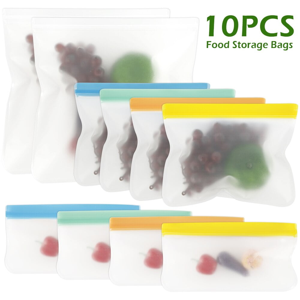10Pack Reusable Silicone Food Fresh Bag Seal Storage Container Freezer Ziplock 