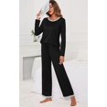 thumbnail image 2 of Women's Long Sleeve Sleepwear Soft Crew Neck Pyjama Set,Black, 2 of 5