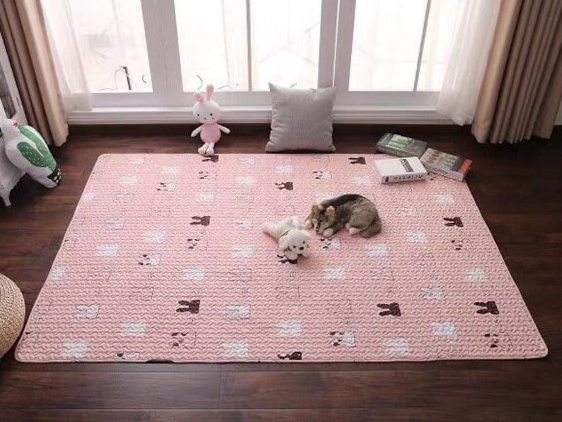 Non-slip Pet Playpen Floor Mat, Rug Playmat for Rabbits, Cats, Dogs.  Premium Playpen Floor Mat for Rabbits Soft and Safe Surface for Pets 