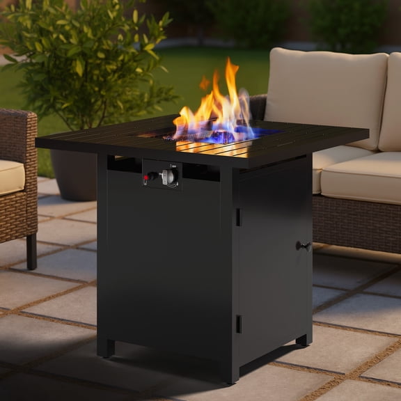 CozyHome 30" Outdoor Propane Fire Pit Table, 50,000 BTU Square Gas Fire Pit with Glass Shield and Removable Lid for Patio & Backyard