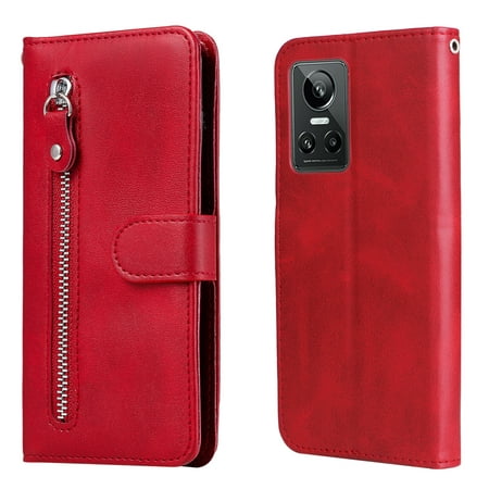 Case for Realme GT NEO 3 5G Zipper Pocket Wallet Leather Case Magnetic Closure Flip Cover - Red
