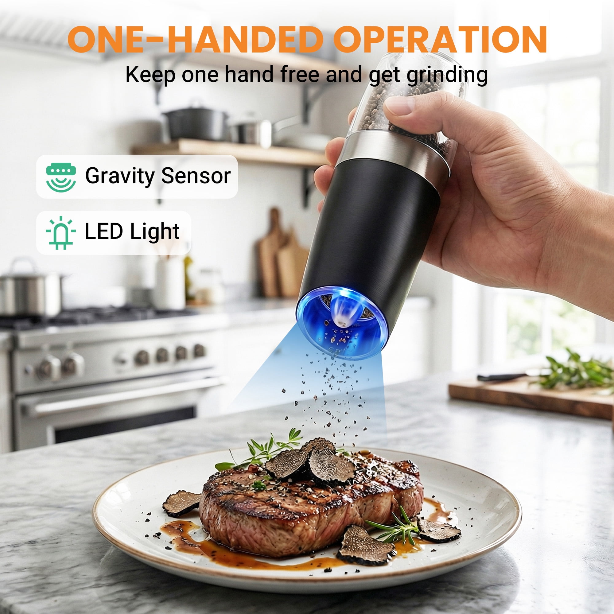 DAYBETTER Salt and Pepper Grinder Set, USB Rechargeable Electric Salt and Pepper Grinder Set, Adjustable Coarseness Mill Grinders, for Kitchen, Dining & Camping