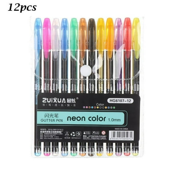 Glitter Gel Pens, 12 Colors Neon Glitter Pens and 1 Pencil Set, Fine Tip Art Markers, Coloring Art Marker Books Crafting, Coloring Hand Painting Graffiti Pen, Highlighter Marker Pen