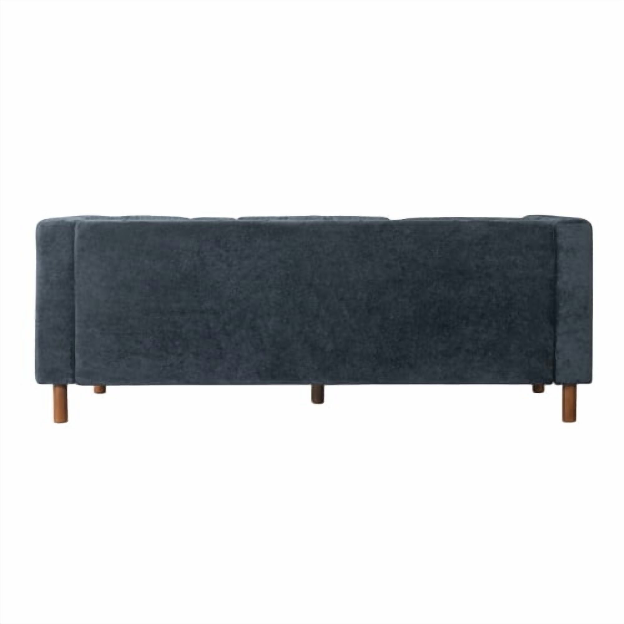 78" Modern 3-Seater Sofa, Chenille Upholstered Couch with Square Arms, Tufted Pillow Back & Walnut Rubber Wood Legs, Multi-Cushion Sofa for Living Room and Apartment, Blue
