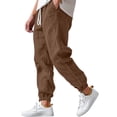 thumbnail image 2 of Dwellite Men Casual Linen Jogger Pants Relaxed Fit Trousers Elastic Waist Drawstring Sweatpants with Pockets Camel M, 2 of 7