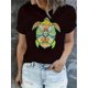 thumbnail image 1 of Women's Fashion Turtle Print T-Shirt, Casual Crew Neck Short Sleeve Top, Polyester 95% Spandex 5%, Medium Stretch Knit Fabric, All-Season Animal Pattern Tee, 1 of 8