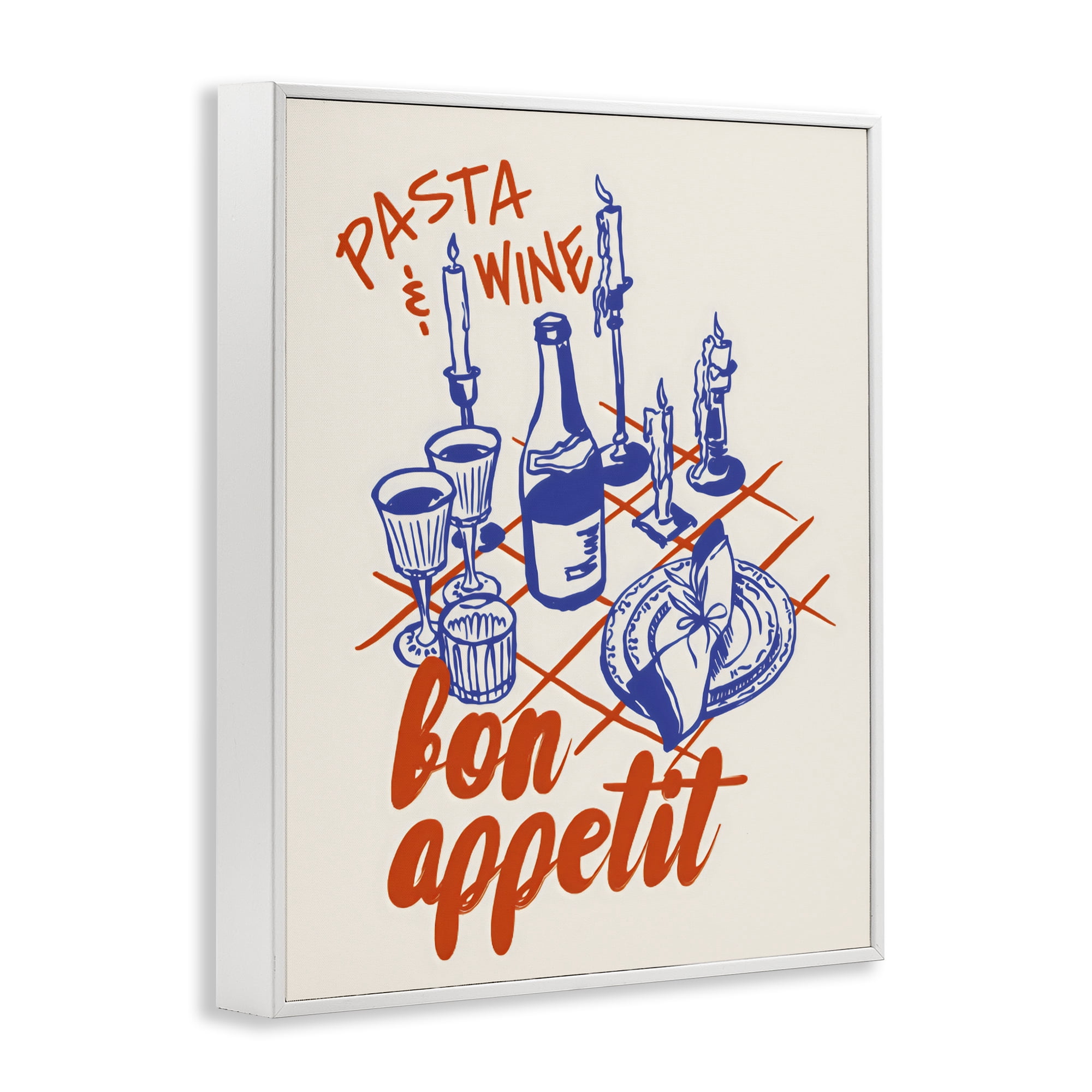 Stupell Industries Pasta & Wine Bon Appetit White Framed Giclee Art, design by The Prints Vibe