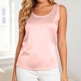 thumbnail image 2 of BOOMNY Womens Sleeveless Satin Tshirts Crew Neck Solid Color T-Shirts Summer Tank Tops for Women, 2 of 4