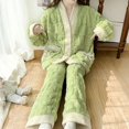 thumbnail image 4 of Pijamas de invierno de talla grande para mujer, ropa de casa cálida gruesa, pantalones de cárdigan de terciopelo Coral, traje suelto, estudiantes coreanos, 5XL, 4 of 5