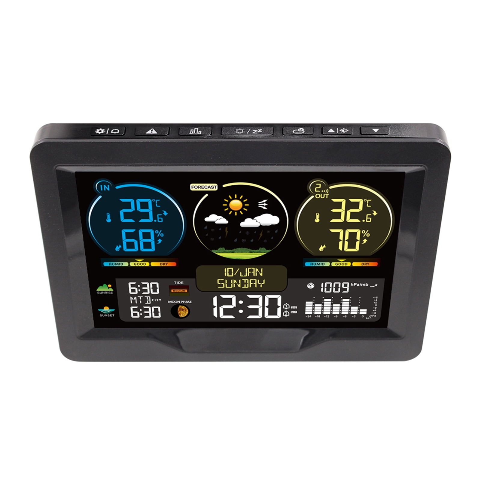 Meteorological clock,Screen Weather Clock With Clock Indoor Temperature Meter Temperature With 1 Weather Station Color Screen Weather Clock Temperature With To 3 Buzhi To 3 Sensers)