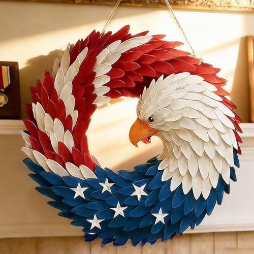 250 Anniversary Eagle Wreath, 4th of July Wreath for Front Door, Memorial Day Outdoor Patriotic Decor, Farmhouse USA Wreath for Porch Wall Window