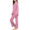 thumbnail image 6 of zfwon Pyjamas Sets for Women Solid/Print Pjs Sets Women's V-Neck Long Sleeve Tops & Wide Leg Trousers Casual Comfort Sleepwear Loungewear 2 Piece Matching Nightwear Set, 6 of 7