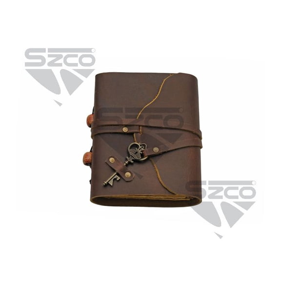 SZCO 5x7 Inch Vintage Leather Journal with Key Wrap Closure, Beaded Spine Notebook with 200 Vintage-Style Writing Pages