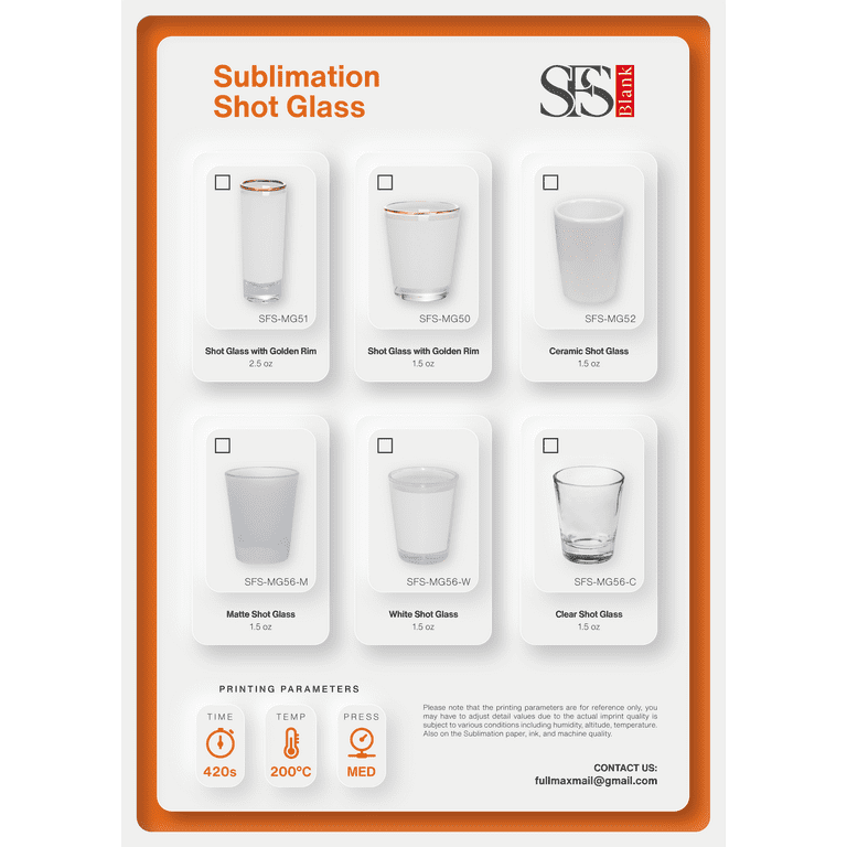SFS Blank 12 Pieces Blank Sublimation Shot Glasses 1.5 Ounces Frosted Heat Thermal Transfer Coating Dye