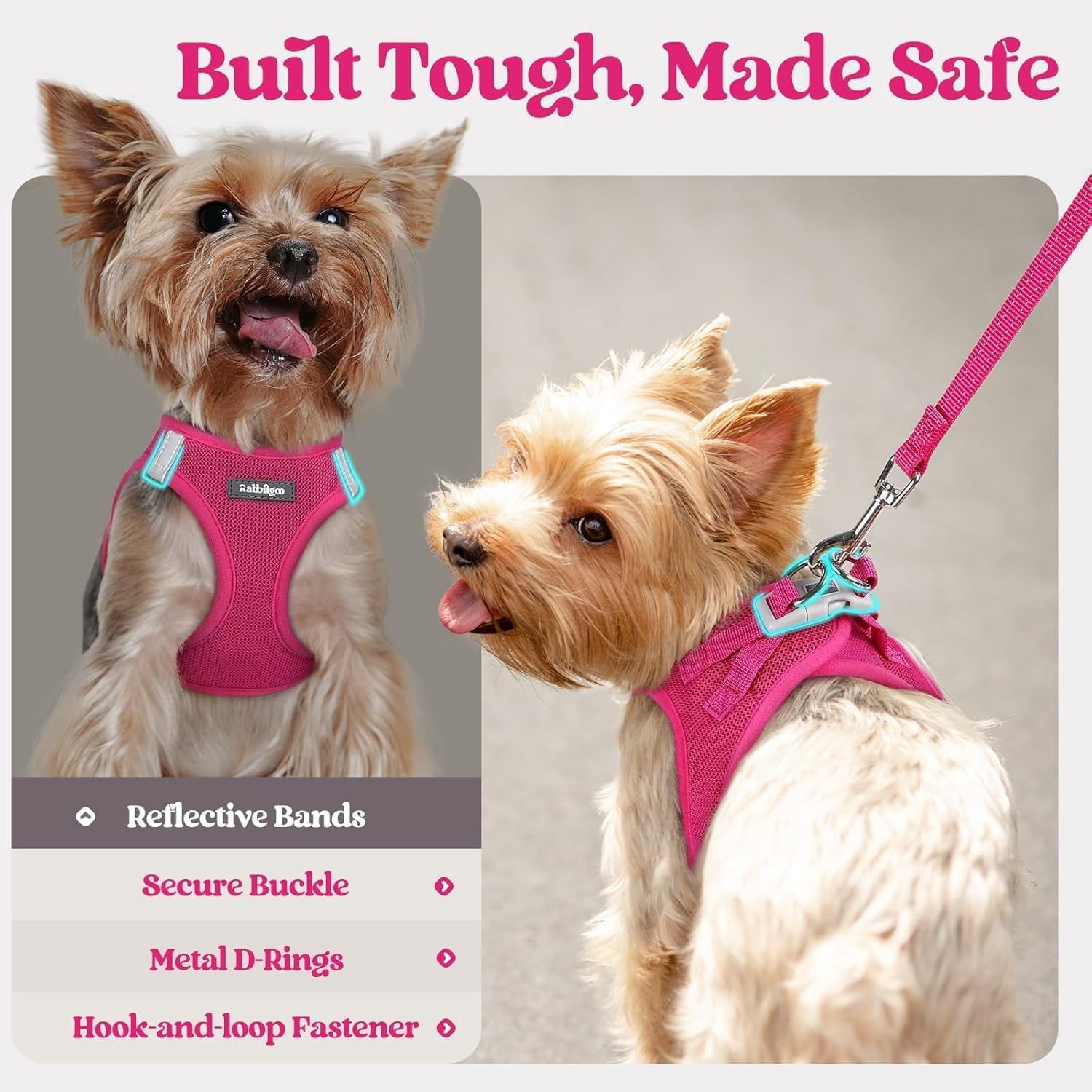 Dog Harness Small Sized and Leash Set, Step in Soft Light Puppy Vest, Breathable Mesh Pet Harness, Reflective for Safe Easy Walking, Rose Red S