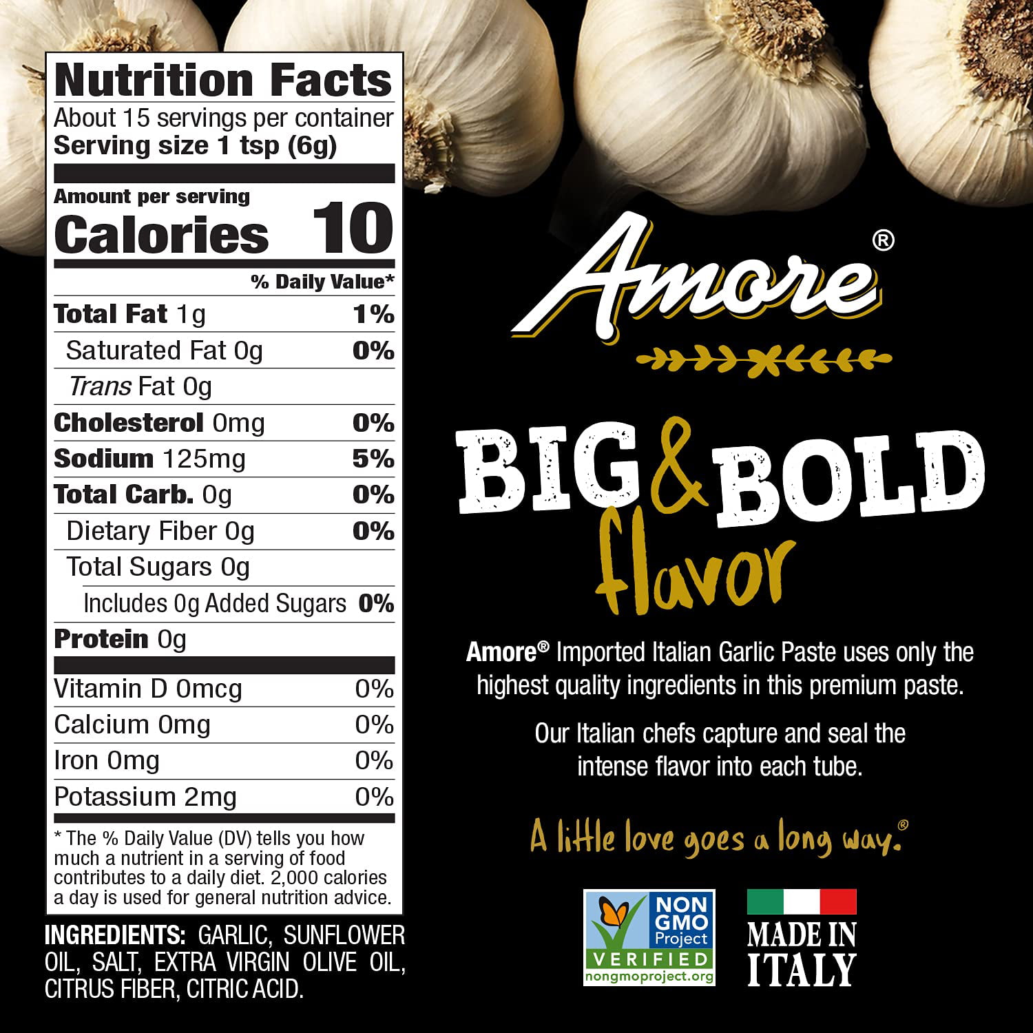 Amore Vegan Garlic Paste In A Tube - Non GMO Certified and Made In Italy  3.2 Ounce (Pack of 12)