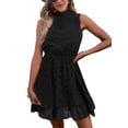 thumbnail image 2 of VISgogo Mini vestido para mujer, elegante, sin mangas, cuello alto, sólido, verano, casual, citas, vestido de una línea VISgogo moda, 2 of 7