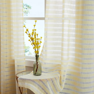 Fragrantex Yellow and White Semi Sheer Curtains 108 inch Long for Living Room Extra Long Striped Curtain Window Drape Grommet Top 40"Wx108"L,2 Piece