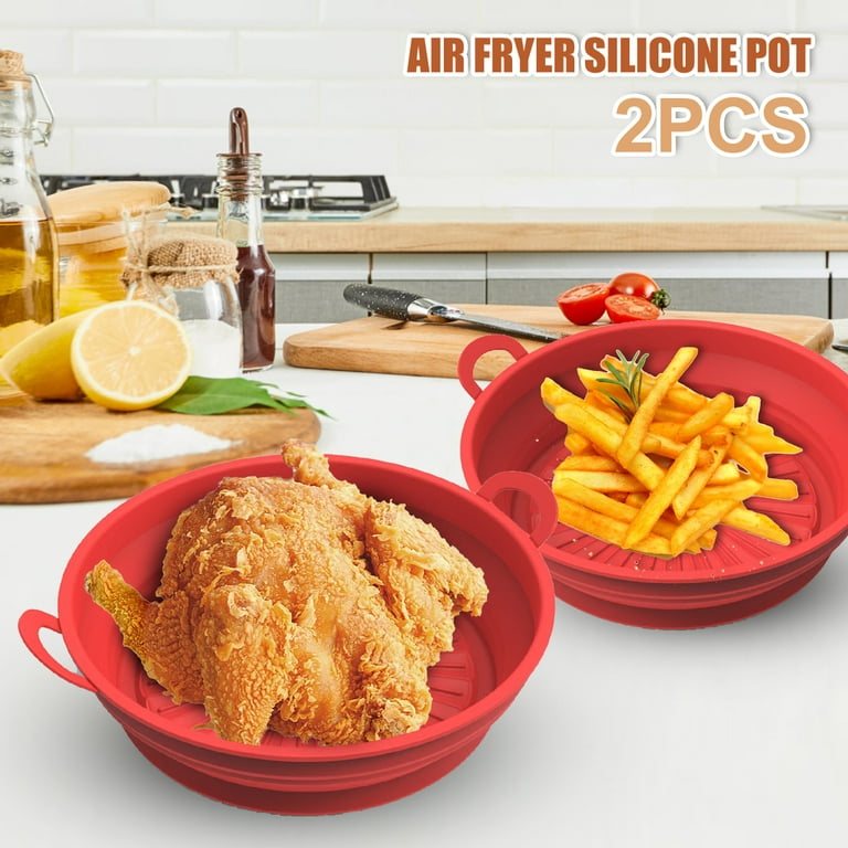 2Pcs Collapsible Silicone Pot for Dual Air Fryer Foldable Silicone