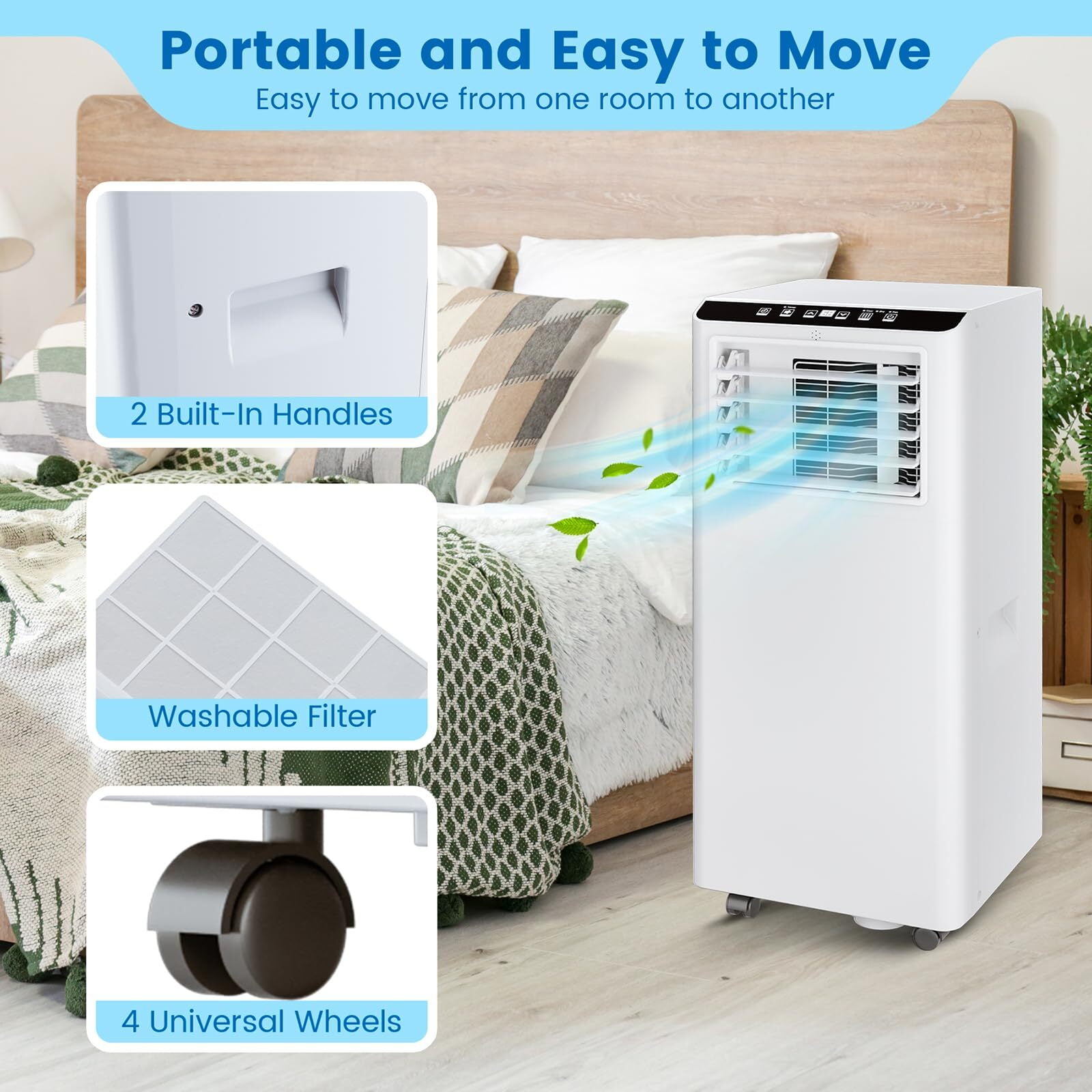 Garvee 8,000BTU Portable Air Conditioner, AC with Dehumidifier and Cooling, for Room Up to 350 Sq.ft,24Hour Timer, Sleep Mode, Remote Control, White