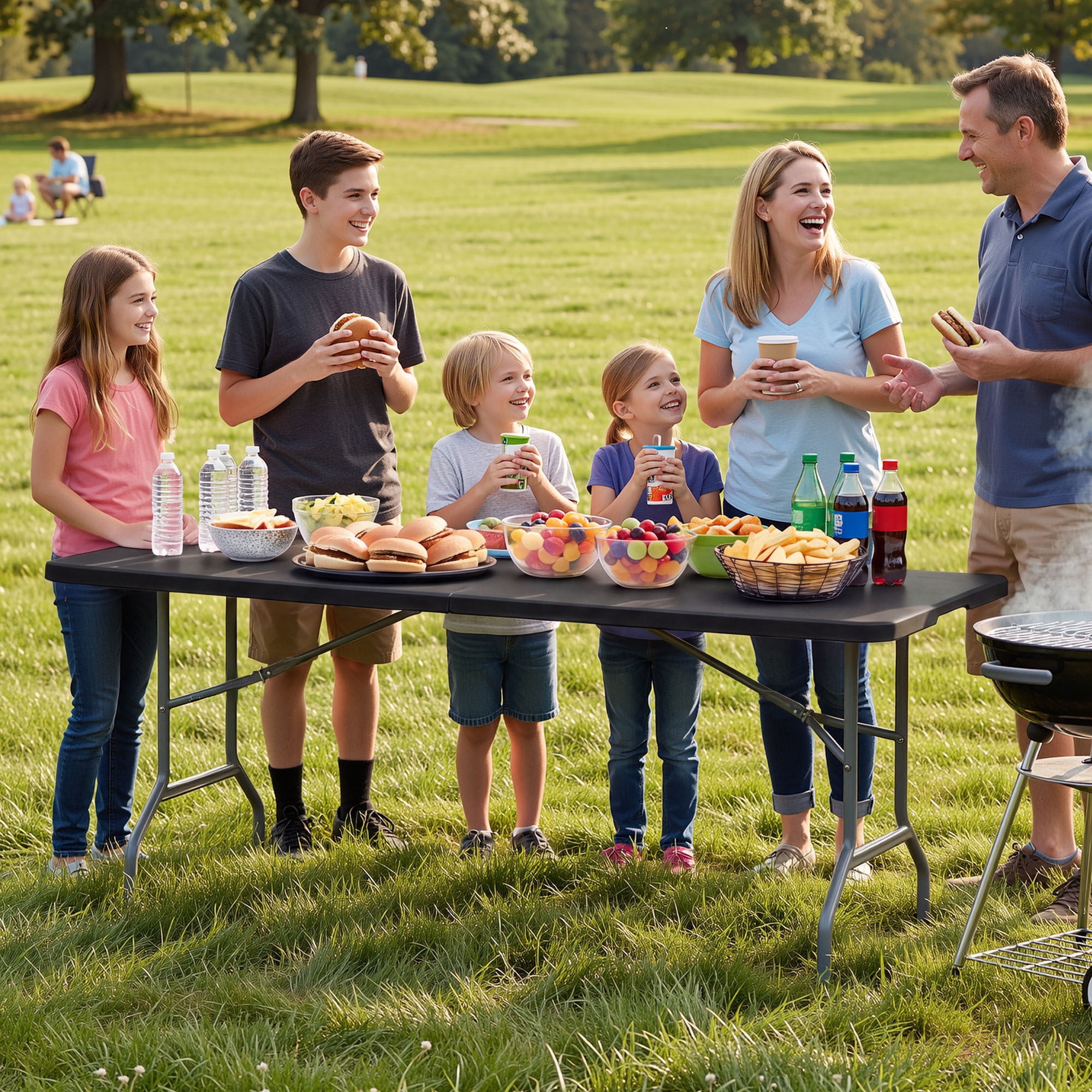 Uforic 6 Ft Folding Table, 1.38" Thick Sturdy Tabletop, Portable Foldable Design with Built-in Carry Handle, Perfect for Indoor Events, Camping, Picnics, Parties, Patio and Outdoor Gatherings, Black