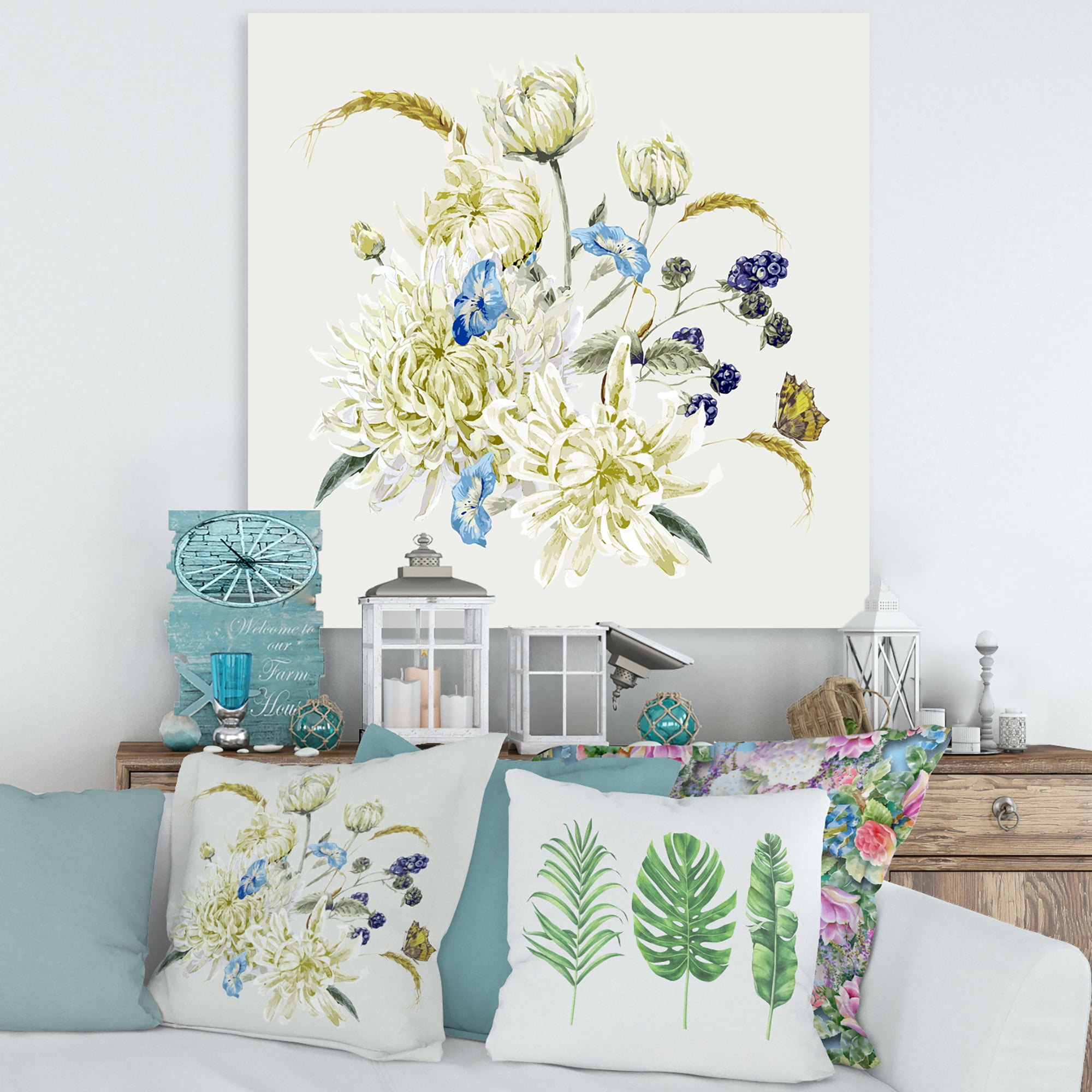 Designart ' Ancient Chrysanthemums With Bouquet II ' Traditional Canvas Wall Art Print