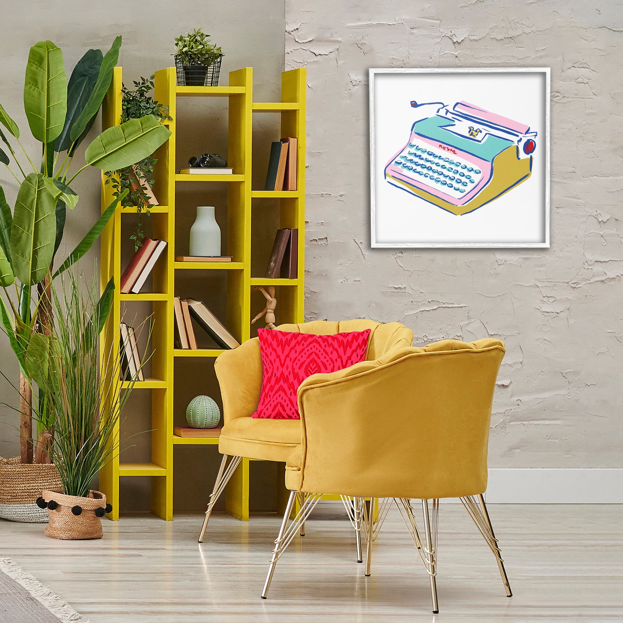 Stupell Industries Simple Retro Typewriter Novelty Painting White Framed Art Print Wall Art, 24 x 24