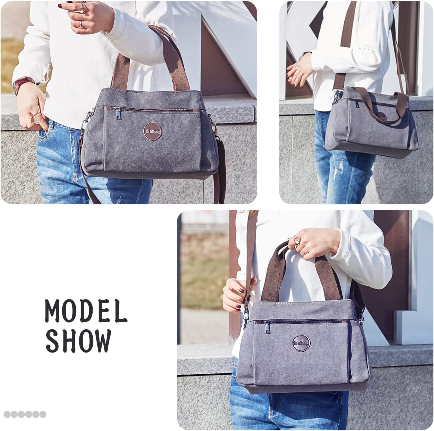 Women's Vintage Canvas Hobo Handbags Work Shoulder Crossbody Bag Tote Purses Multi-pocket Handbags
